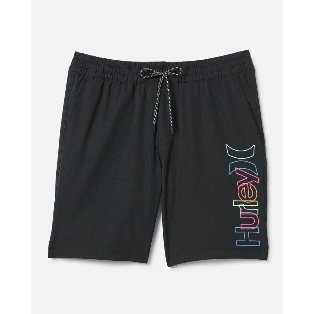 Hurley Crossover Volley Swim Trunks Sz Large Black Rainbow Logo